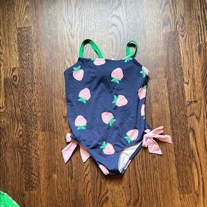 Beaufort Bonnet Kids Navy Strawberry Print One-Piece Swimsuit with Pink Ties